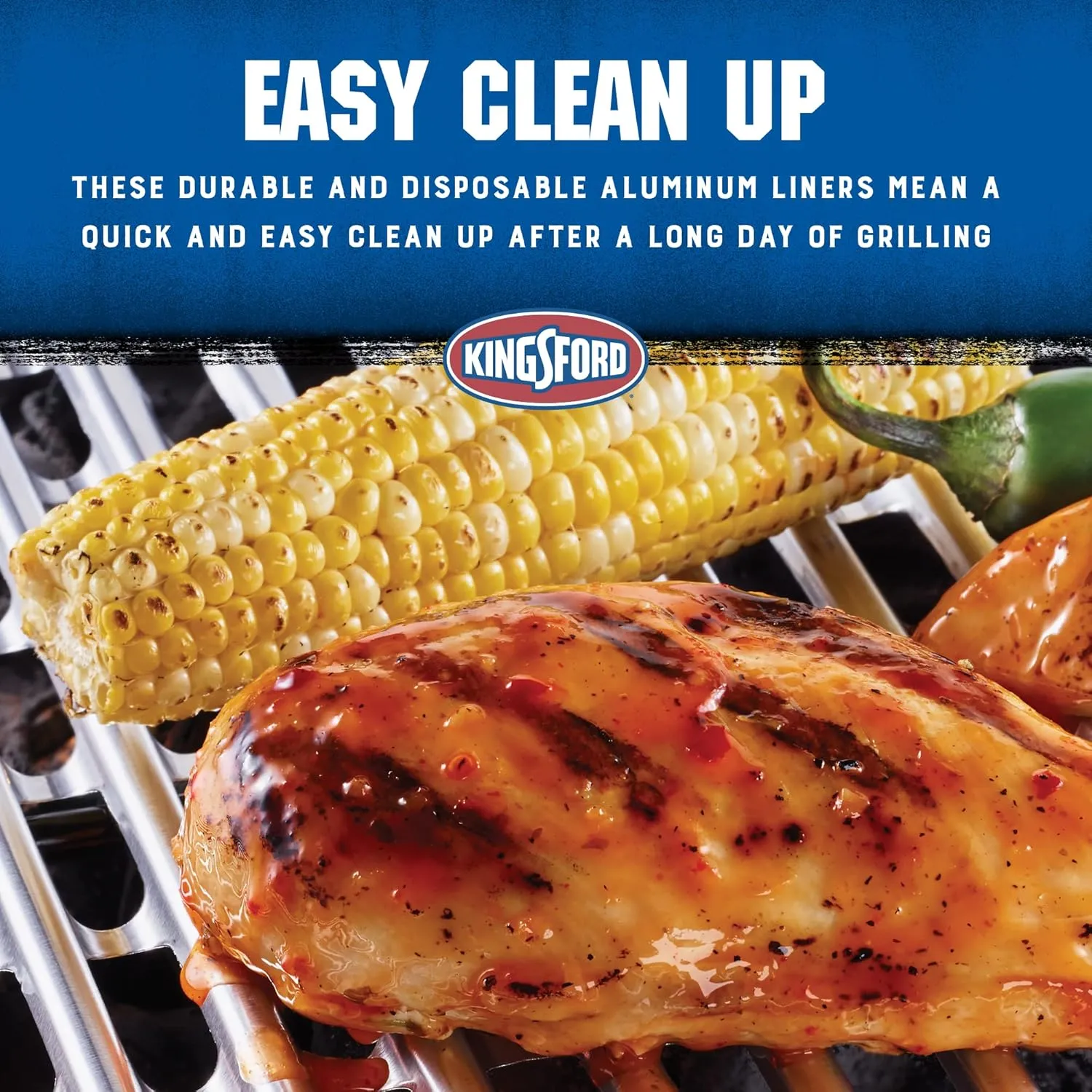 Kingsford Heavy Duty Aluminum Grill Liners | Heavy Duty Grill Liners | Disposable Grilling Liners Prevent Food from Falling Through Grill Grates, 48 Count,Silver