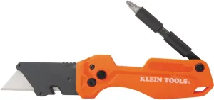 Klein Tools 44304 Folding FLICKBLADE Utility Knife, Compact, Removable Impact Driver, 1/4-Inch Nut Driver and 2 Phillips Bit