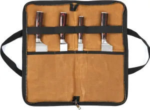 Knife Roll Bag, Heavy Duty 16oz Waxed Cavas Knife Holder | Professional 4 Slots Knife Bag Case with Brass Zipper & Portable Handle - Khaki - 17"L x 17"W