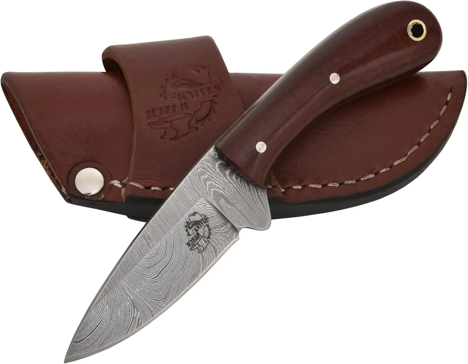 Knives Ranch Handmade EDC Utility Knife - Full Tang - Damascus Steel - Burlap Micarta Handle - Heavy Duty Cowboy Sheath (4404-SCARLET)