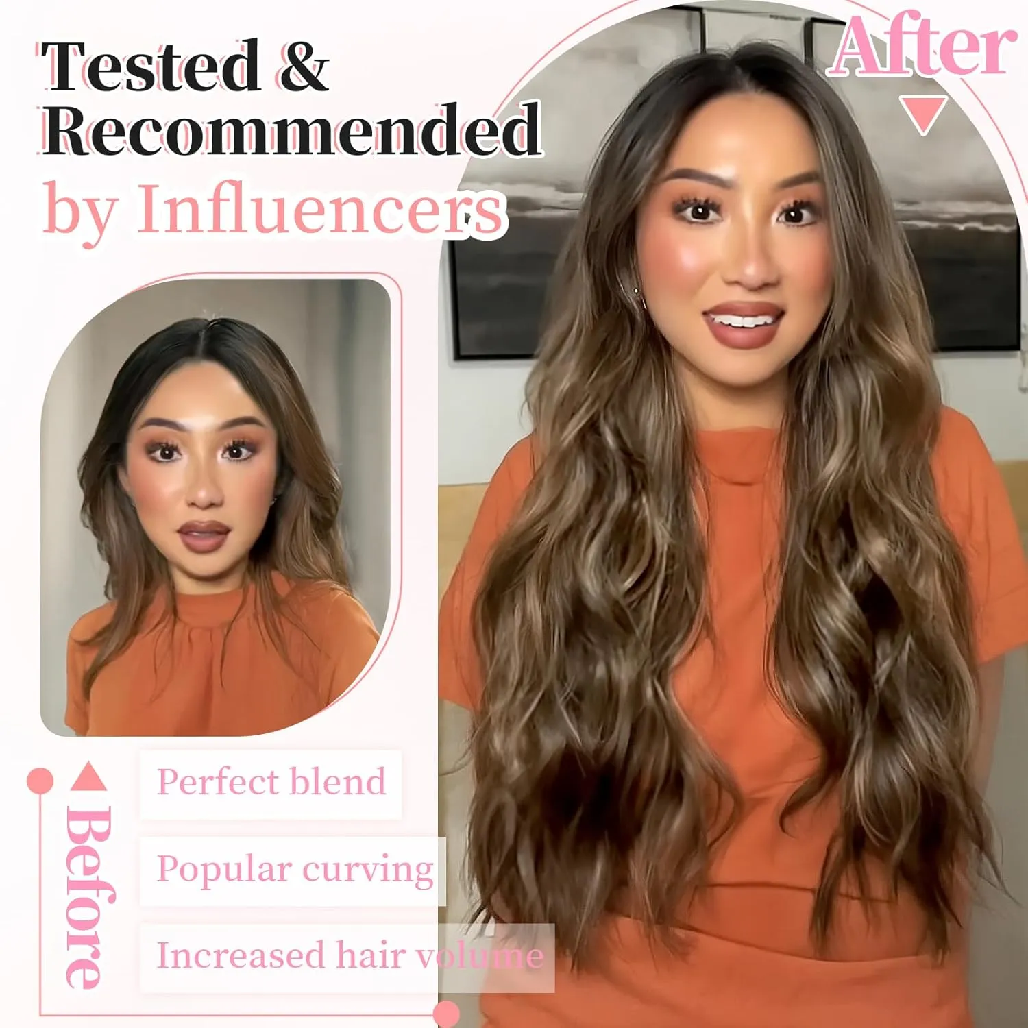 KooKaStyle Clip in Synthetic Hair Extensions Long Wavy 4PCS Thick Hairpieces Balayage Chocolate Brown to Caramel Blonde 10H26 Fiber Double Weft Natural Hair Extensions 24 Inch for Women