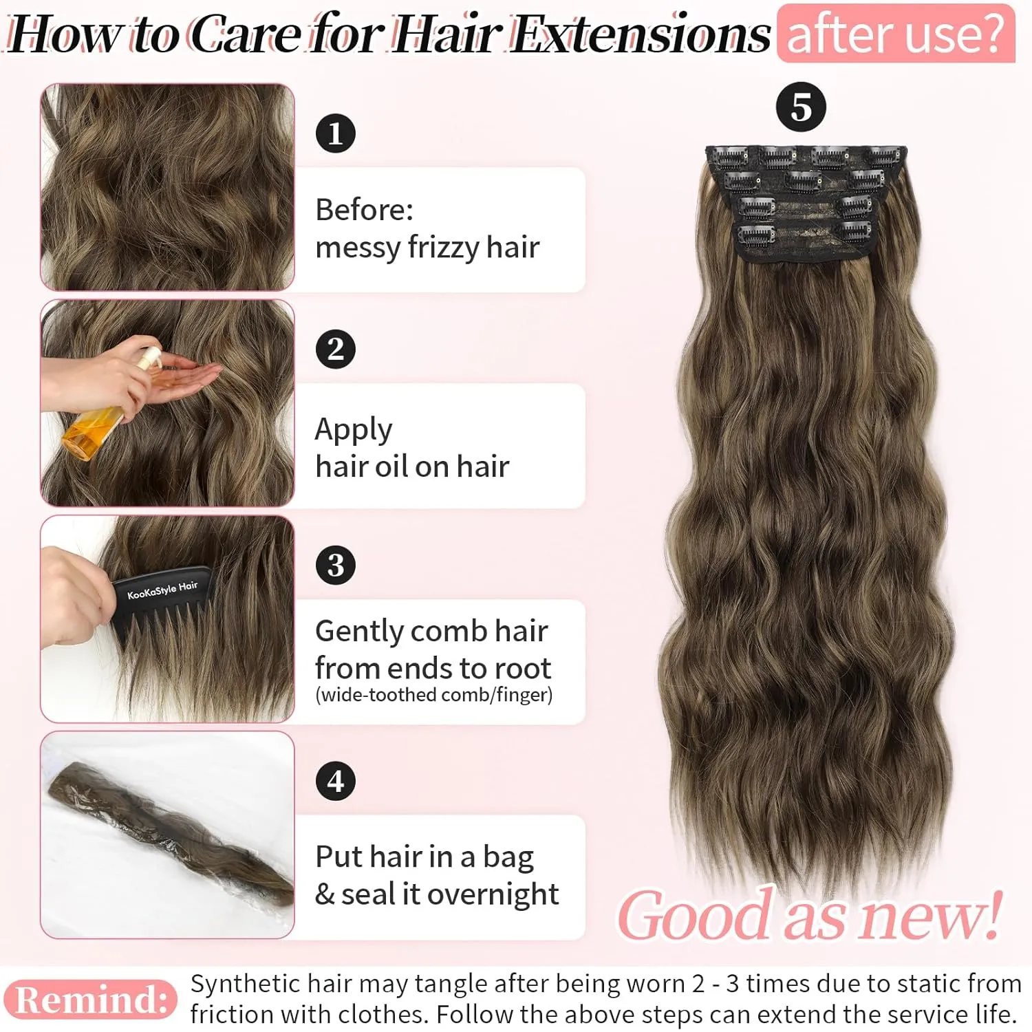 KooKaStyle Clip in Synthetic Hair Extensions Long Wavy 4PCS Thick Hairpieces Balayage Chocolate Brown to Caramel Blonde 10H26 Fiber Double Weft Natural Hair Extensions 24 Inch for Women