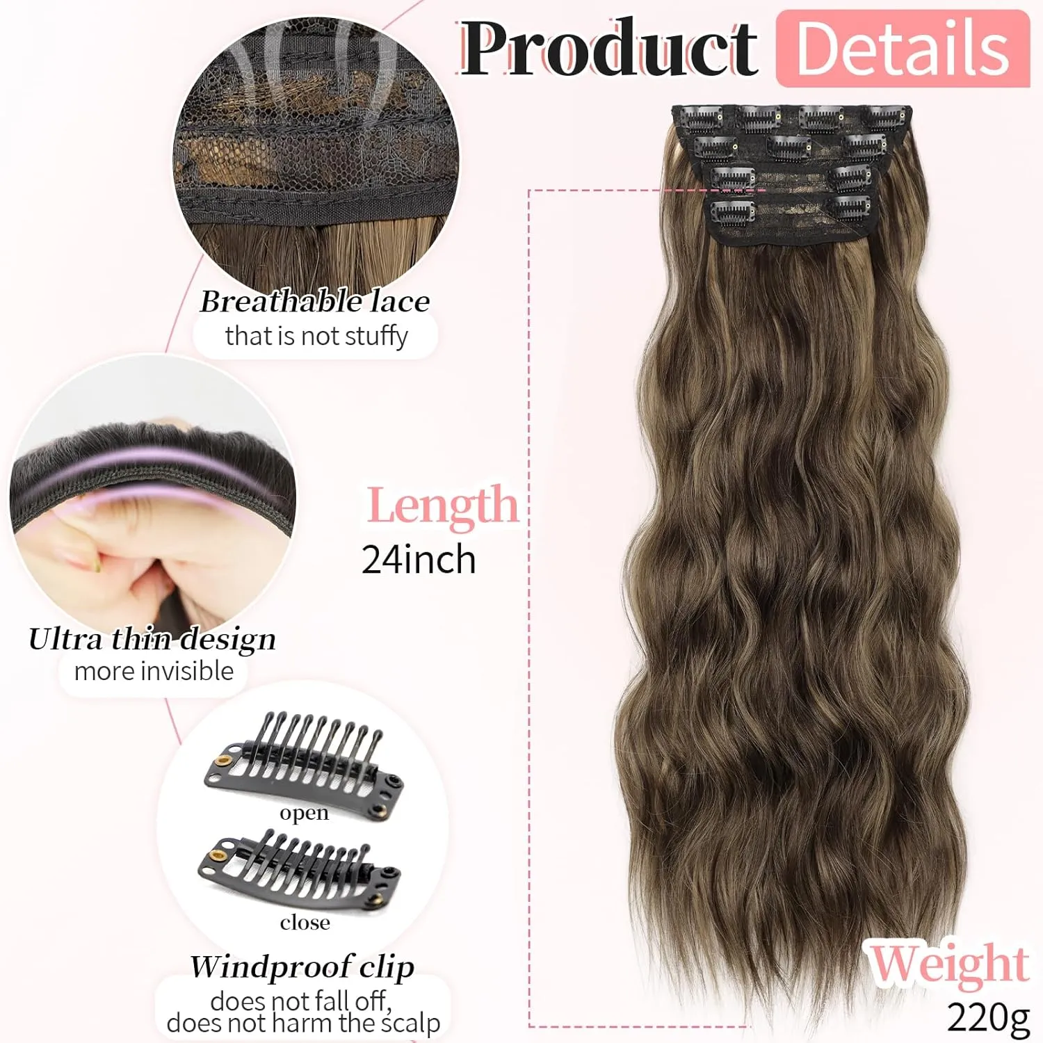 KooKaStyle Clip in Synthetic Hair Extensions Long Wavy 4PCS Thick Hairpieces Balayage Chocolate Brown to Caramel Blonde 10H26 Fiber Double Weft Natural Hair Extensions 24 Inch for Women