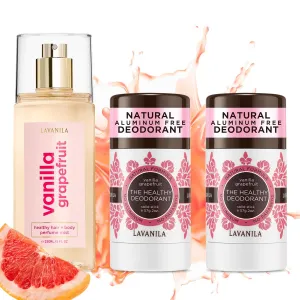 Lavanila Vanilla Grapefruit Deodorant (2-pack)   Hair & Body Perfume Mist - Bright & Fresh With Madagascar Vanilla & Juicy Grapefruit