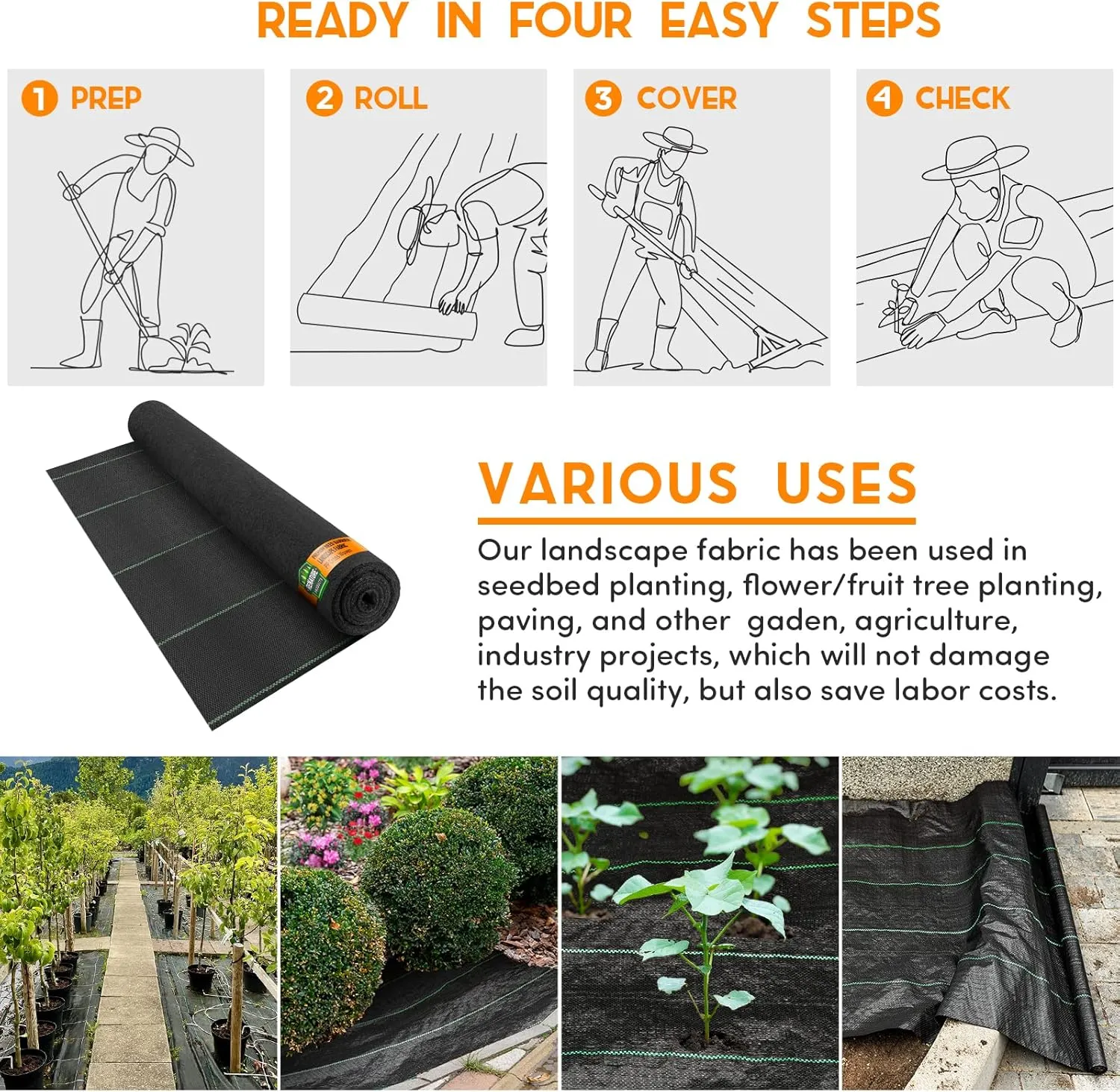 LAVEVE 3FT x 100FT Weed Barrier Landscape Fabric, 3.2oz Premium Heavy Duty Garden Cloth, Ground Cover for Gardening, Farming with 20 U-Shaped Securing Pegs