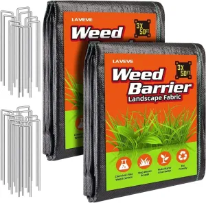 LAVEVE 3FT x 100FT Weed Barrier Landscape Fabric, 3.2oz Premium Heavy Duty Garden Cloth, Ground Cover for Gardening, Farming with 20 U-Shaped Securing Pegs