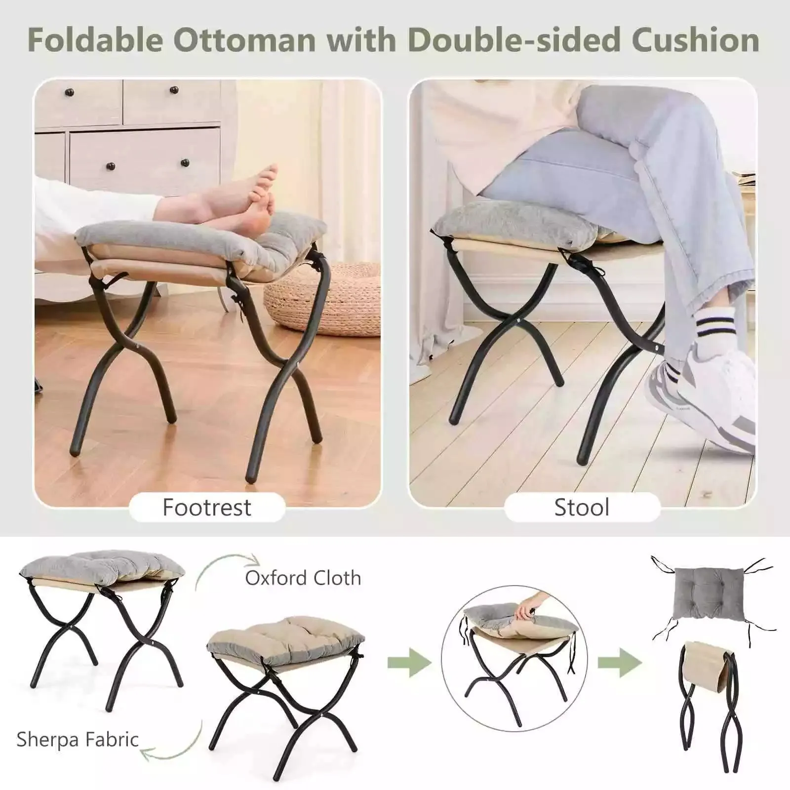 Lazy Chair w/ Ottoman Sherpa Lounge Accent Chair w/ Folding Footrest for Bedroom