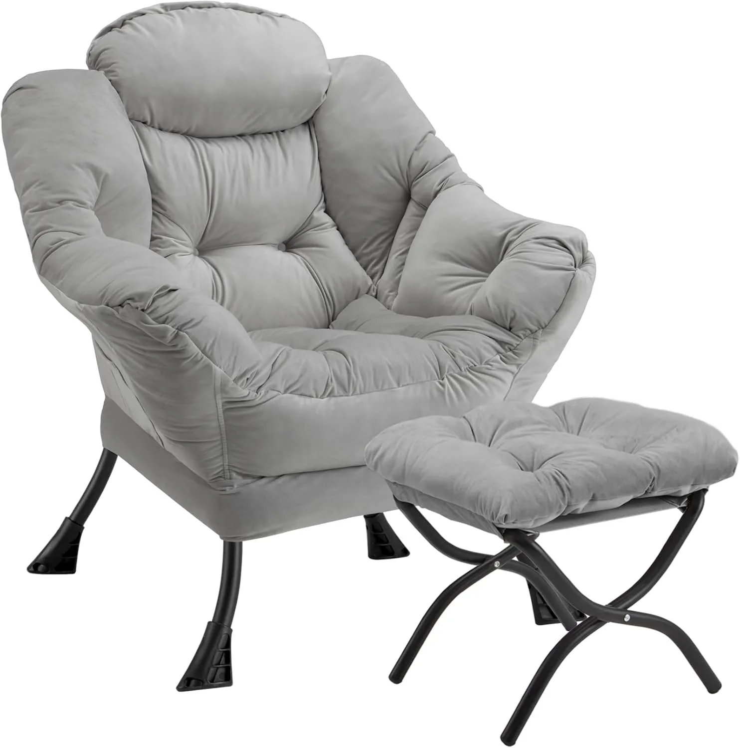 Lazy Chair with Folding Ottoman Modern Large Accent Chair,Contemporary Lounge Leisure Sofa Chair with Armrests Upholstered Sofa Armchair Reading Chair for Bedroom,Dorm&Office (Light Grey-f)