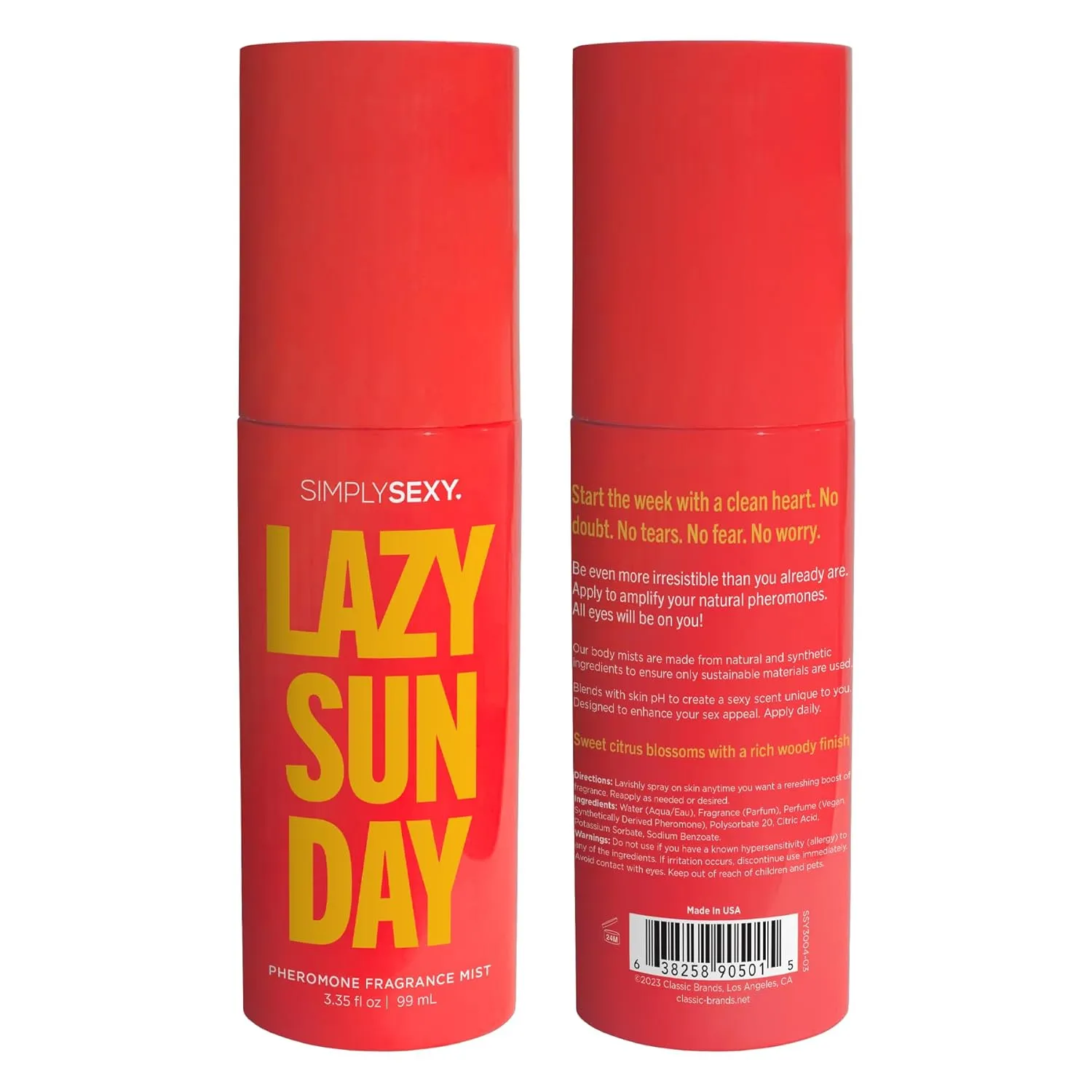 Lazy Sunday Pheromone Body Mist Perfume - Women Cologne & Fragrances - Body Spray with Notes of Citrus Accord, Orange Blossoms and Luscious William Pear - 3.35 floz, 99 mL