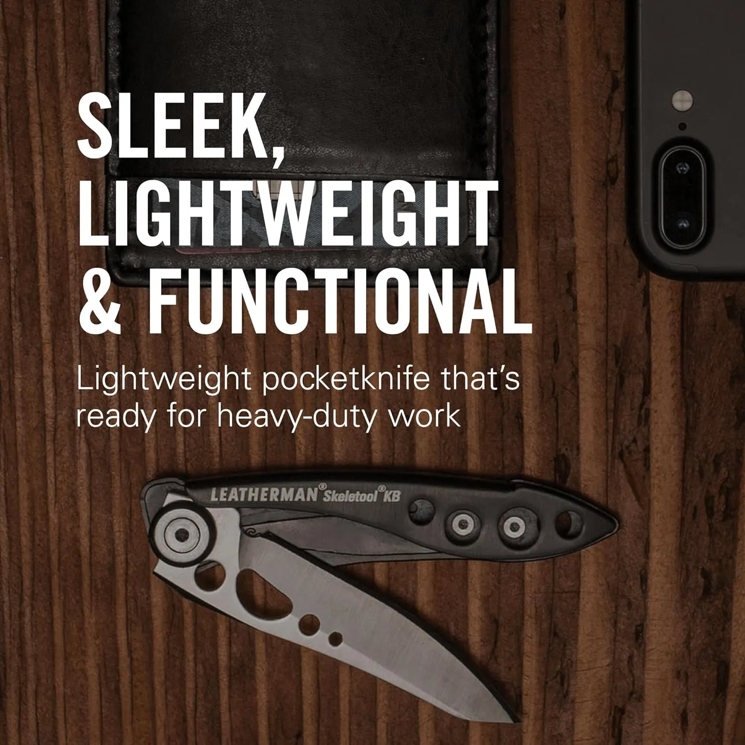 LEATHERMAN, Skeletool KB Pocketknife with Straight Edge, Stainless Steel Blade and Bottle Opener, Verdant Green