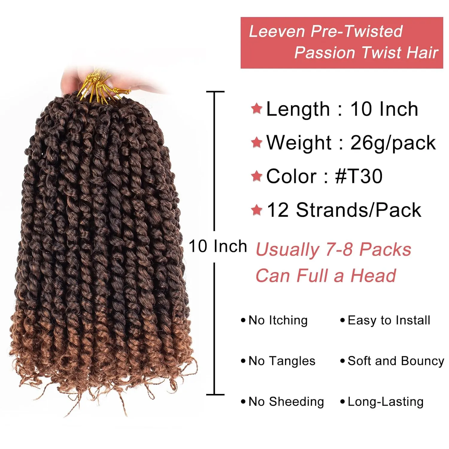 Leeven 10 Inch Pre Twisted Passion Twist Hair 8 Packs Ombre Brown Pre Looped Short Bob Bohemian Braids Hair Extensions for Black Women Bomb Crochet Passion Twists Synthetic Hair 12 Strands/Pack #T30