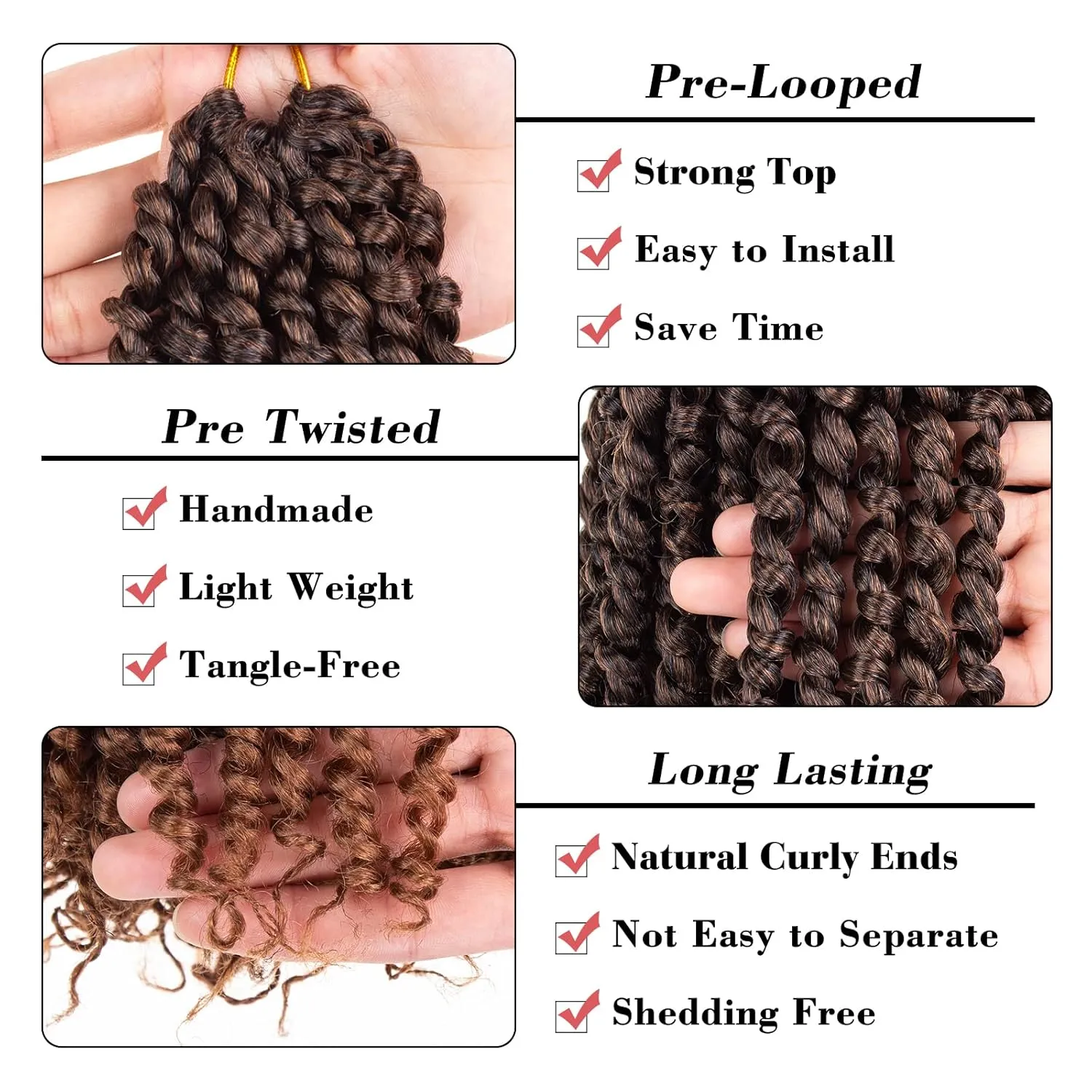 Leeven 10 Inch Pre Twisted Passion Twist Hair 8 Packs Ombre Brown Pre Looped Short Bob Bohemian Braids Hair Extensions for Black Women Bomb Crochet Passion Twists Synthetic Hair 12 Strands/Pack #T30