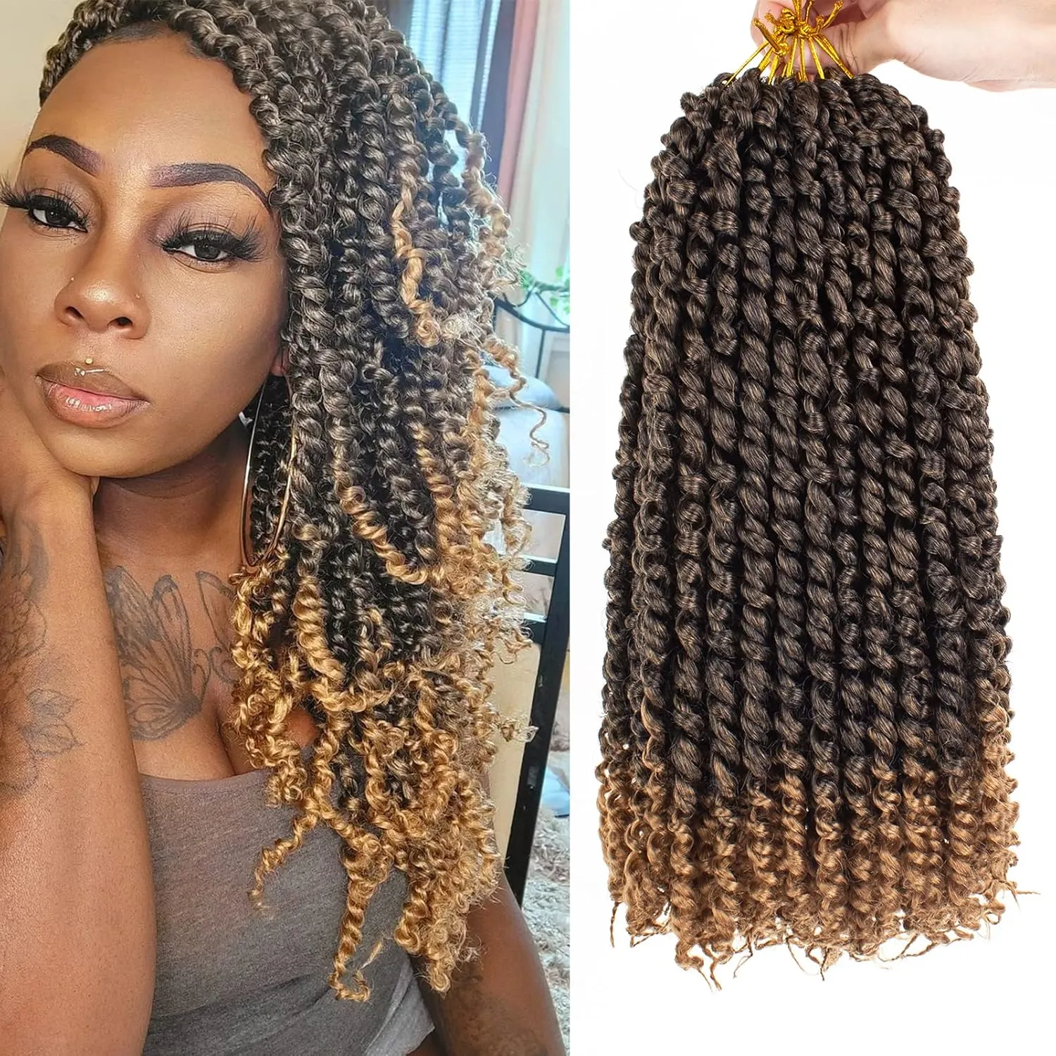 Leeven 12 Inch Passion Twist Hair 8 Packs Ombre Blonde Pre Twisted Shoulder Length Bomb Twists Water Wave Crochet Hair Pre Looped Bohemian Braids Synthetic Hair for Black Women 12 Strands/Pack #T27