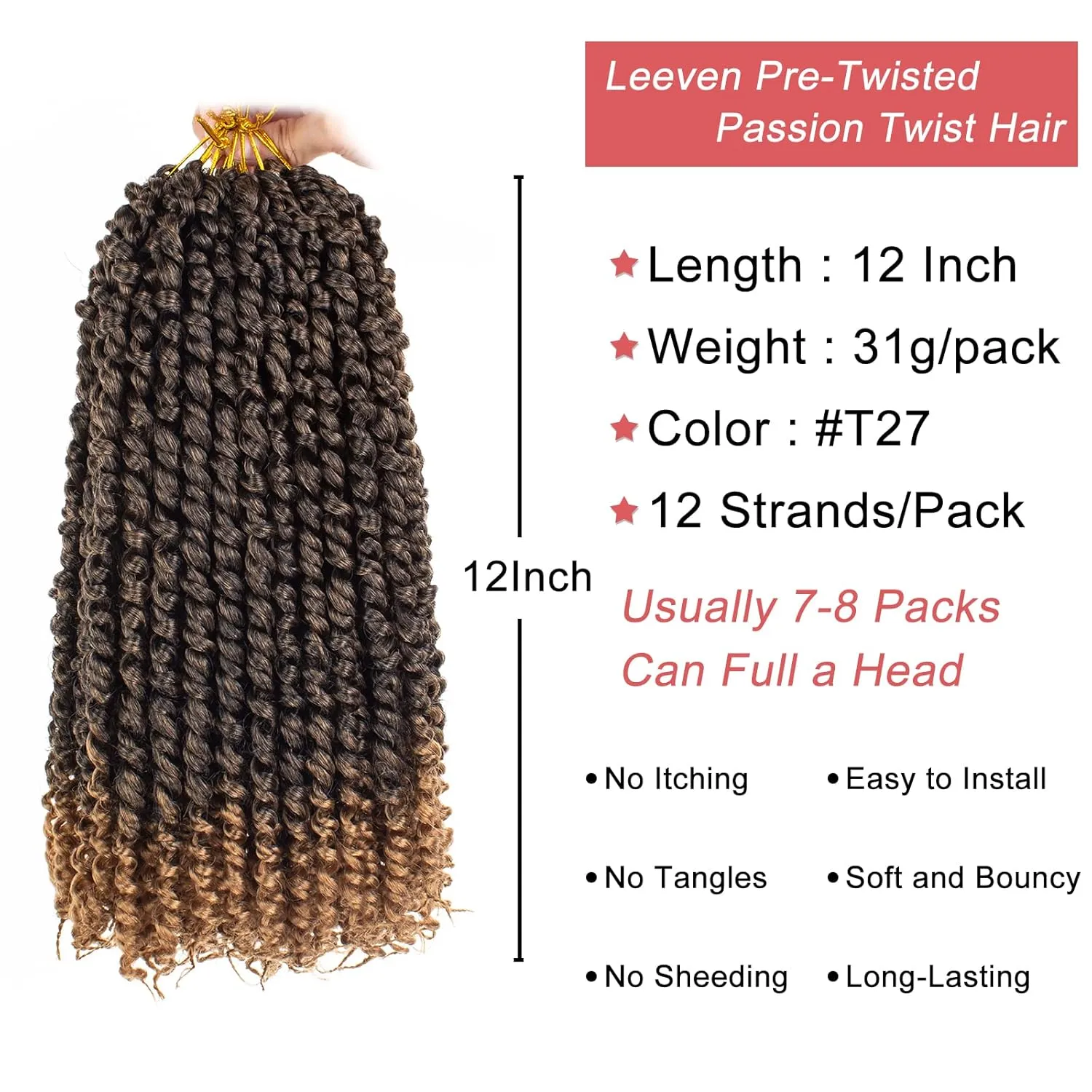 Leeven 12 Inch Passion Twist Hair 8 Packs Ombre Blonde Pre Twisted Shoulder Length Bomb Twists Water Wave Crochet Hair Pre Looped Bohemian Braids Synthetic Hair for Black Women 12 Strands/Pack #T27