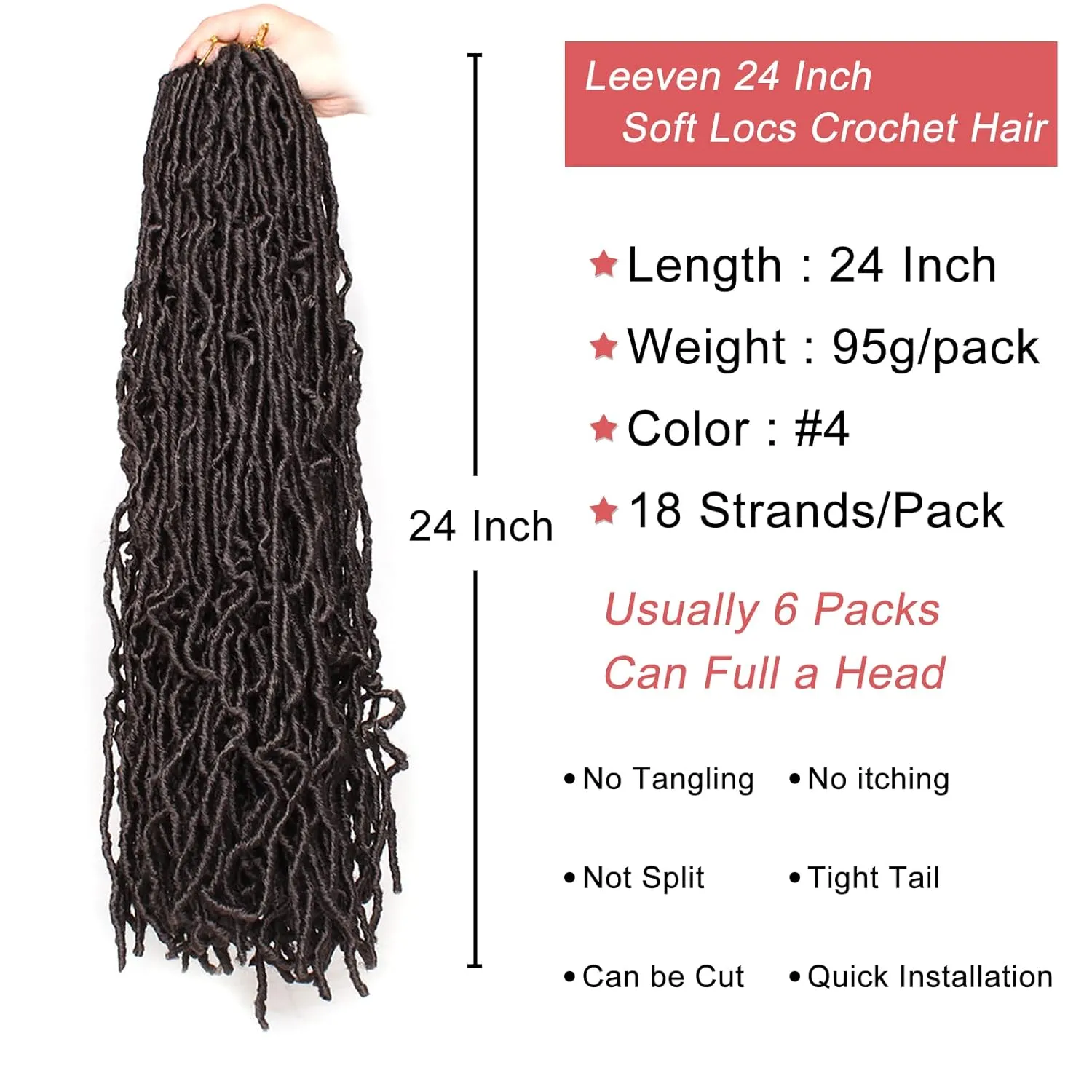 Leeven 24 Inch Soft Locs Crochet Hair 6 Packs New Distressed Faux Locs Brown Long Goddess Locs Pre Looped Messy Butterfly Locs Pre Looped Synthetic Hair for Women #4