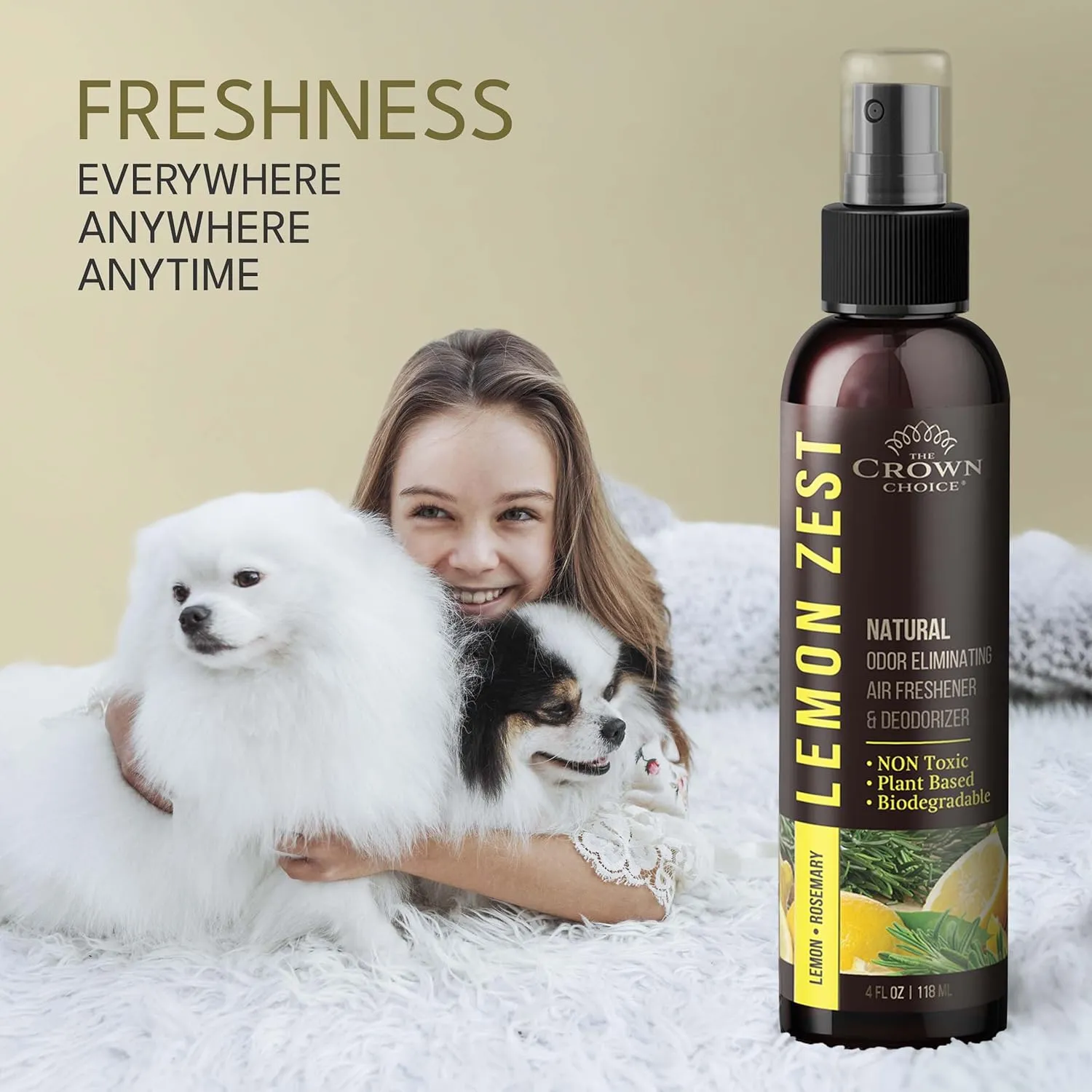 Lemon Zest Natural Air Freshener Spray for Home— Citrus Scent Non-Toxic Odor Eliminator, Long Lasting Freshness—Pet Odor Eliminator, Bathroom Spray, Room Deodorizer—Safe for Kids & Pets - 2PK 4Oz each