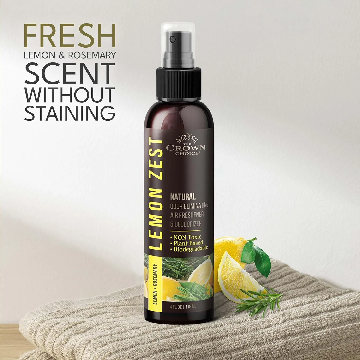 Lemon Zest Natural Air Freshener Spray for Home— Citrus Scent Non-Toxic Odor Eliminator, Long Lasting Freshness—Pet Odor Eliminator, Bathroom Spray, Room Deodorizer—Safe for Kids & Pets - 2PK 4Oz each