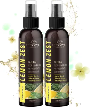Lemon Zest Natural Air Freshener Spray for Home— Citrus Scent Non-Toxic Odor Eliminator, Long Lasting Freshness—Pet Odor Eliminator, Bathroom Spray, Room Deodorizer—Safe for Kids & Pets - 2PK 4Oz each