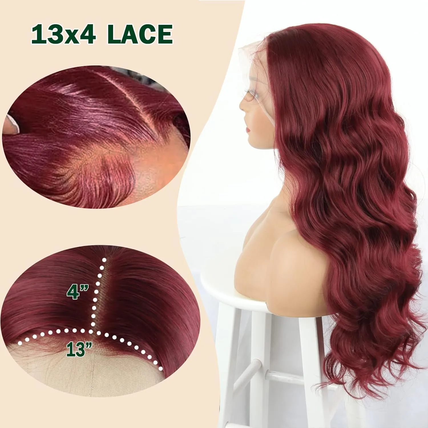 LEOSA Burgundy Lace Front Wig Body Wave Highlighted Pre Plucked 13x4 Lace Frontal Wig Synthetic Red Long Haired Wig Natural Hairline Wavy Womens Lace Wig