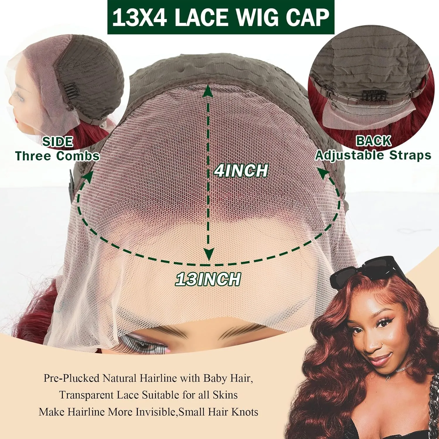 LEOSA Burgundy Lace Front Wig Body Wave Highlighted Pre Plucked 13x4 Lace Frontal Wig Synthetic Red Long Haired Wig Natural Hairline Wavy Womens Lace Wig
