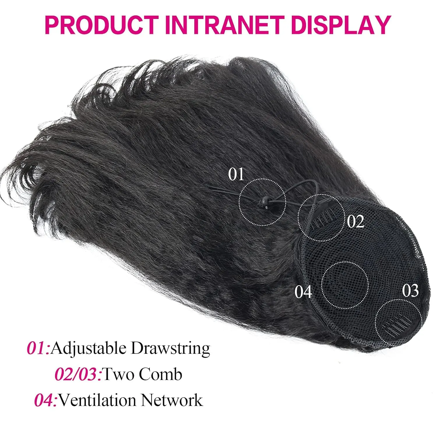 LEOSA Kinky Straight Drawstring Ponytail Extension for Black Women Tail Warping Pony tail Hair Extainson Natural Black Ponytail Synthetic 16" Yaki Straight Ponytail Hair Bun Hair Pieces for Women