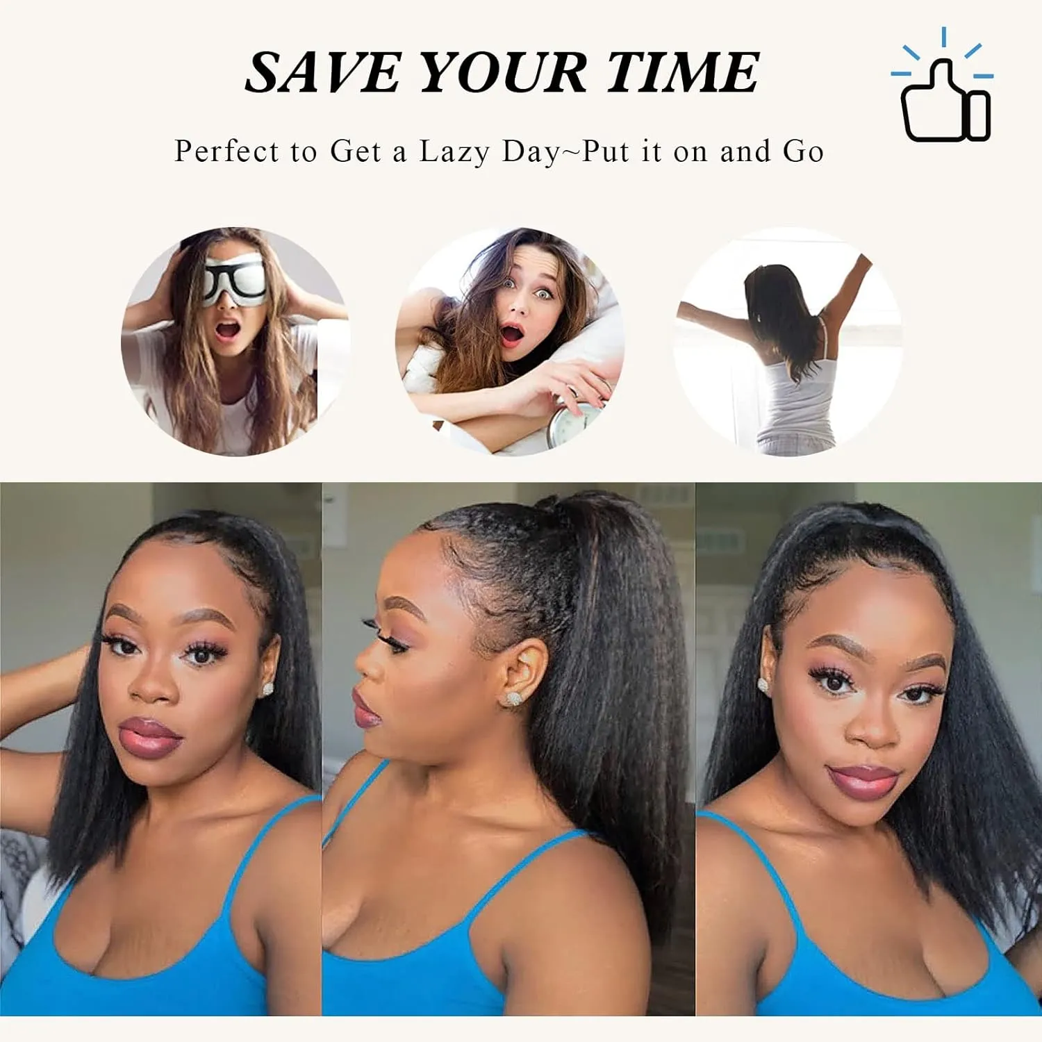 LEOSA Ponytail Extension 14 inch Yaki Drawstring Ponytails for Black Women Short Natural Mixed Highlight Brown Kinky Straight Drawstring Natural Hair Ponytail (14 Inch, P2-27#)
