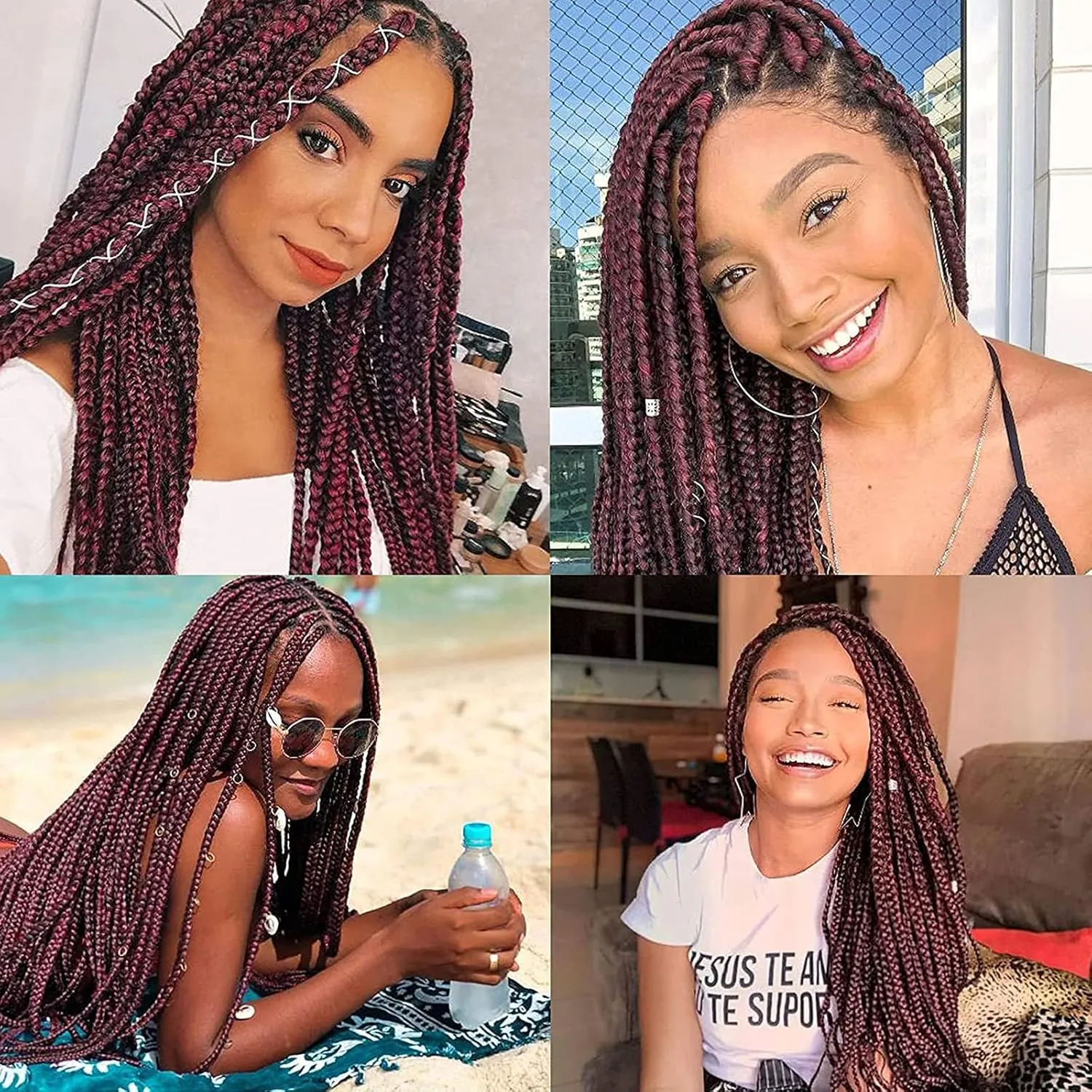 Liang Dian Pre Stretched Braiding Hair Burgundy red 30 Inch 8 Packs Synthetic Crochet Braids Hot Water Setting Professional Soft Yaki Texture Synthetic Hair Extensions(99J)