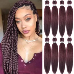 Liang Dian Pre Stretched Braiding Hair Burgundy red 30 Inch 8 Packs Synthetic Crochet Braids Hot Water Setting Professional Soft Yaki Texture Synthetic Hair Extensions(99J)