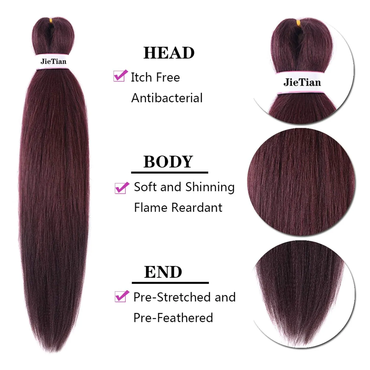Liang Dian Pre Stretched Braiding Hair Burgundy red 30 Inch 8 Packs Synthetic Crochet Braids Hot Water Setting Professional Soft Yaki Texture Synthetic Hair Extensions(99J)