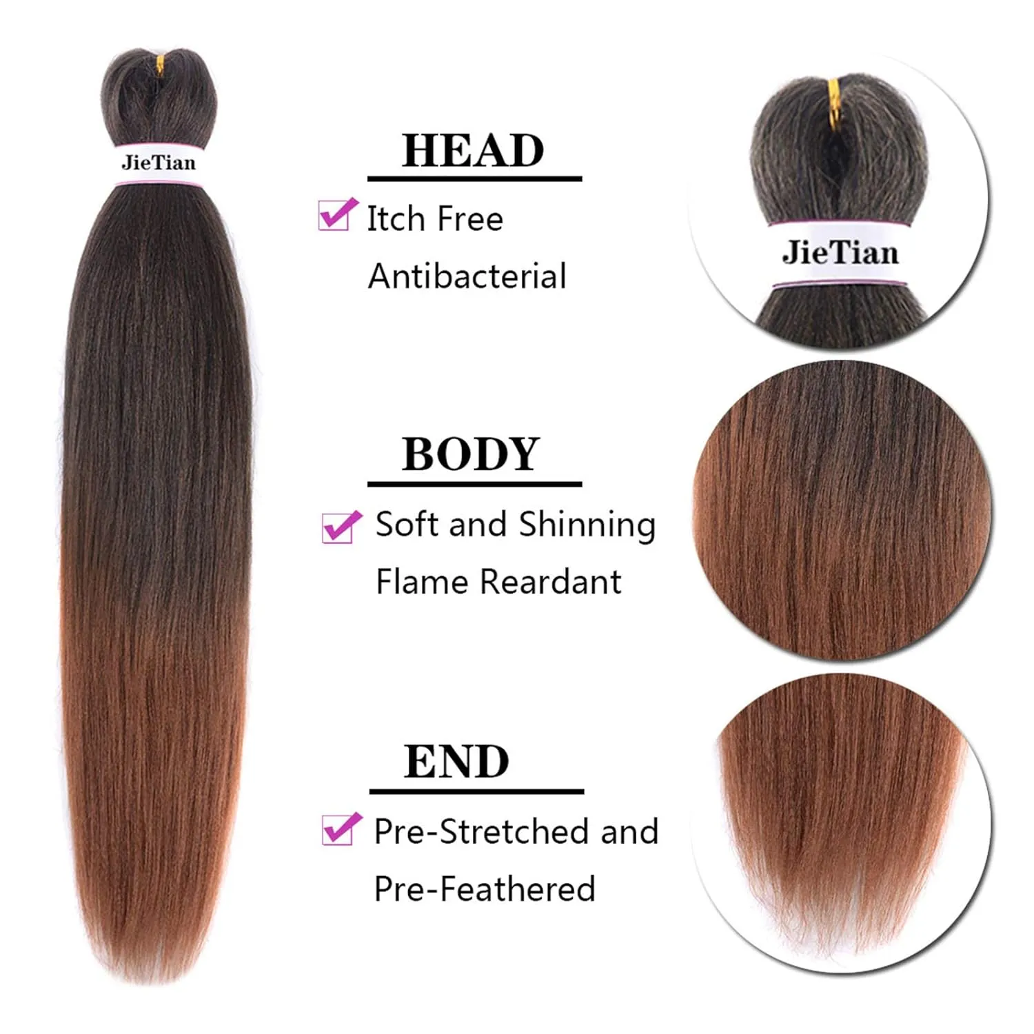Liang Dian Pre Stretched Braiding Hair Ombre 30 Inch 8 Packs Synthetic Crochet Braids Hot Water Setting Professional Soft Yaki Texture Synthetic Hair Extensions(1B/30)