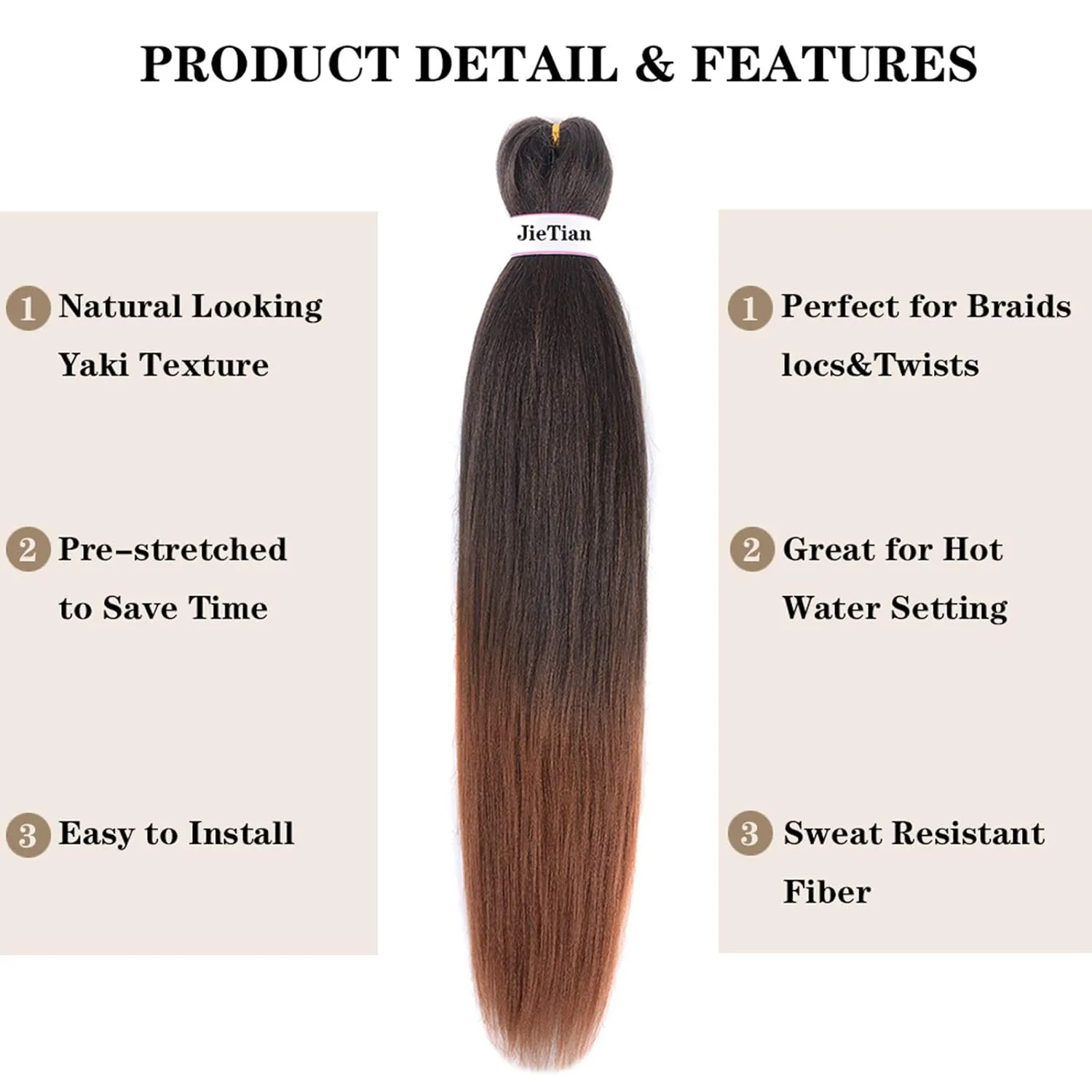 Liang Dian Pre Stretched Braiding Hair Ombre 30 Inch 8 Packs Synthetic Crochet Braids Hot Water Setting Professional Soft Yaki Texture Synthetic Hair Extensions(1B/30)