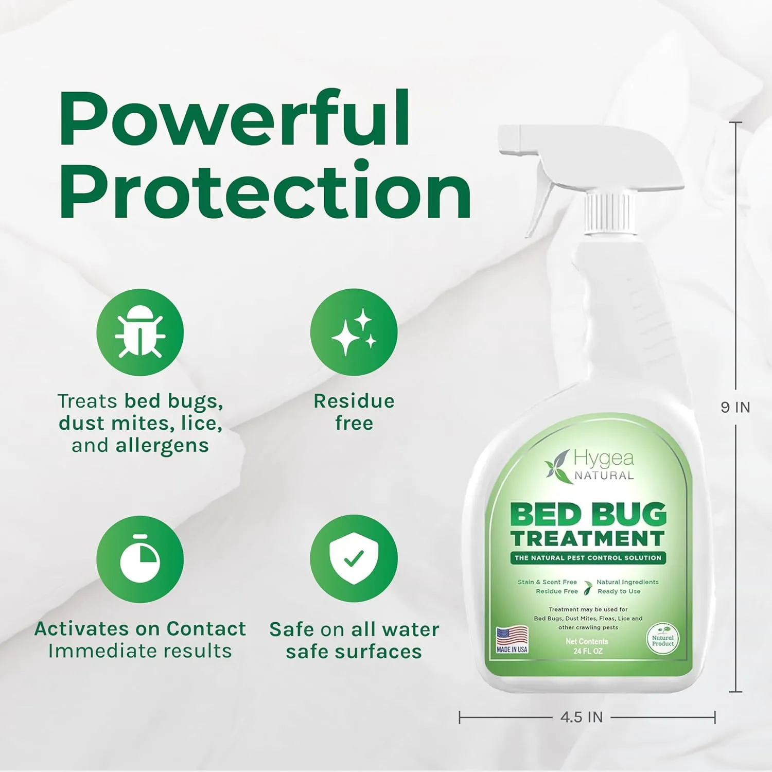 Lice, Mite, and Bed Bug Natural Spray - Child & Pet Friendly - Immediate Results - Stain & Odor Free (24 Ounce)