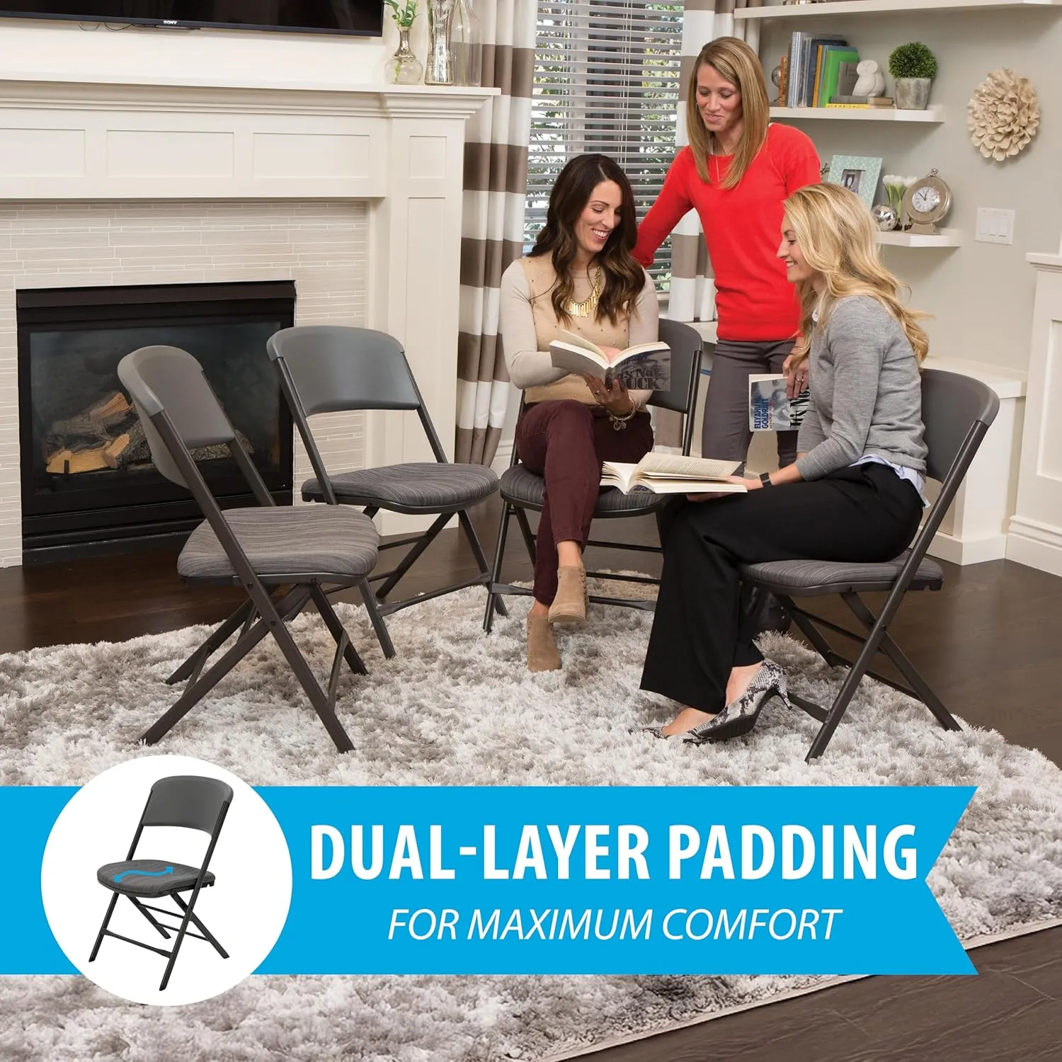 Lifetime Commercial Grade Padded Folding Chairs, 4 Pack, Urban Gray