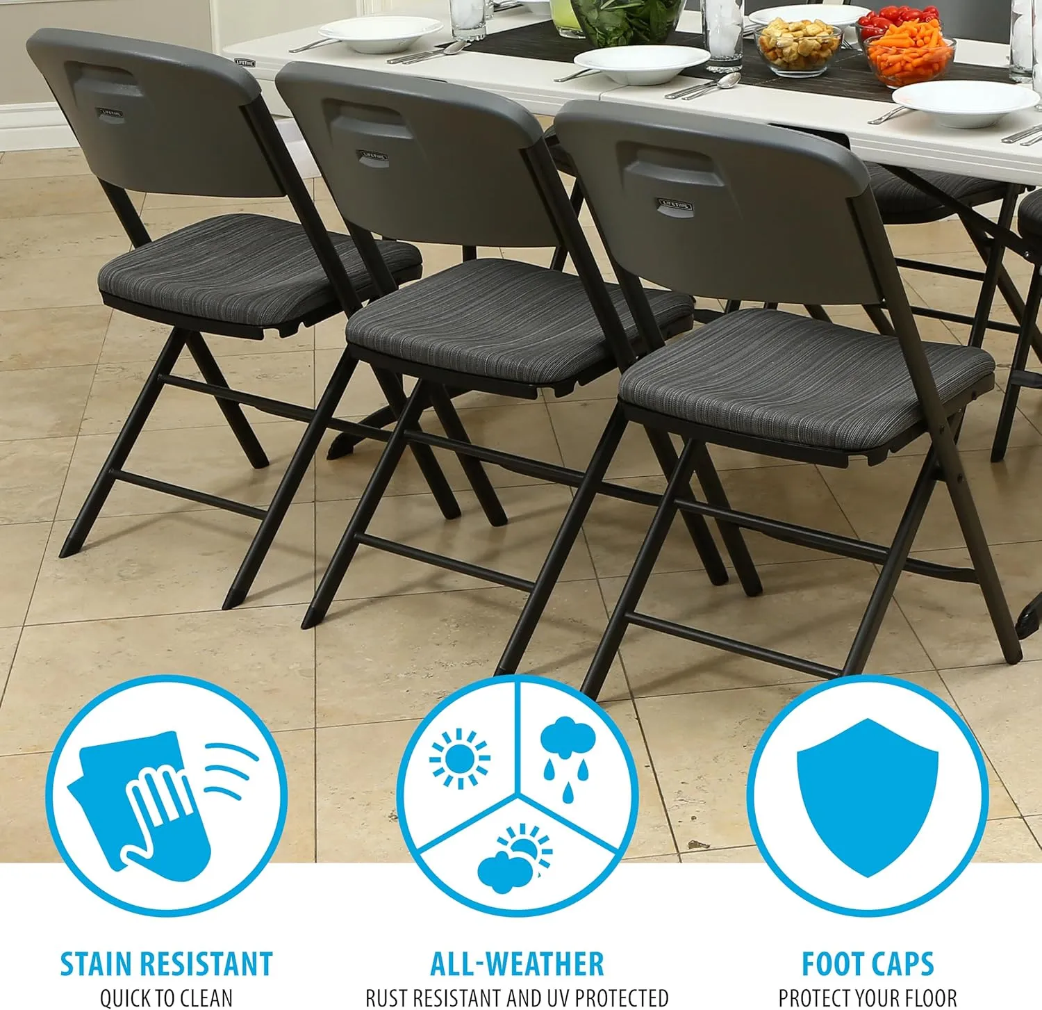 Lifetime Commercial Grade Padded Folding Chairs, 4 Pack, Urban Gray