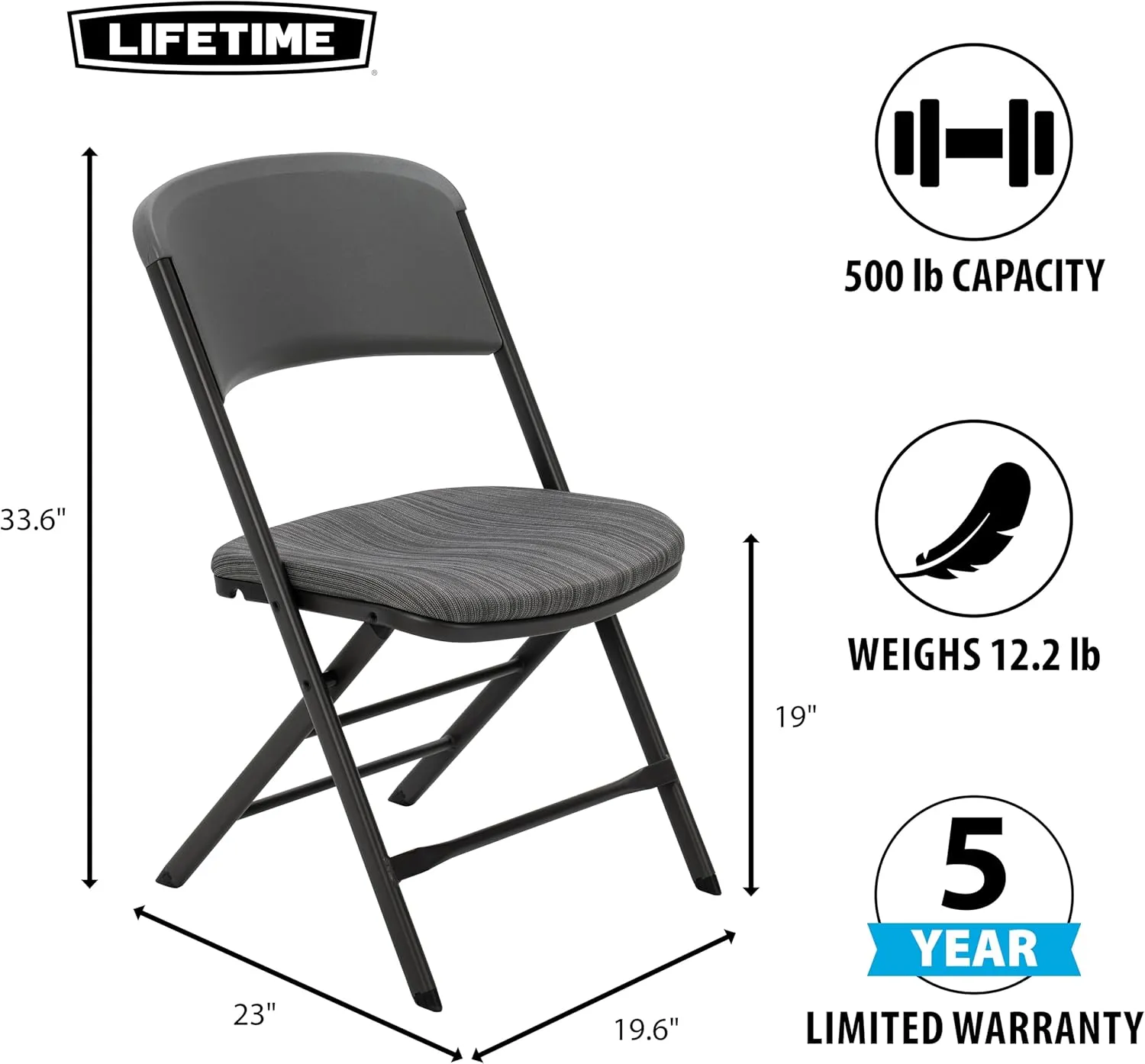 Lifetime Commercial Grade Padded Folding Chairs, 4 Pack, Urban Gray