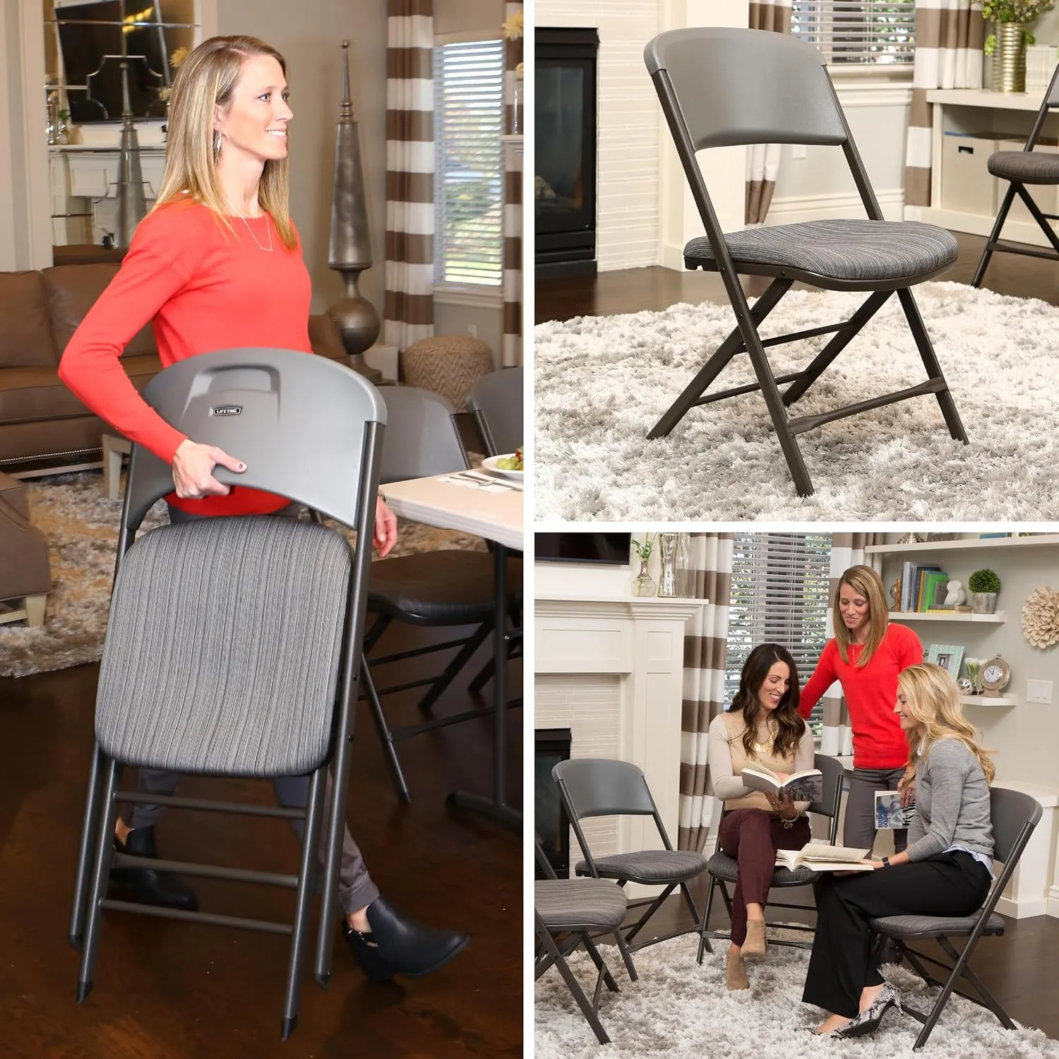 Lifetime Commercial Grade Padded Folding Chairs, 4 Pack, Urban Gray