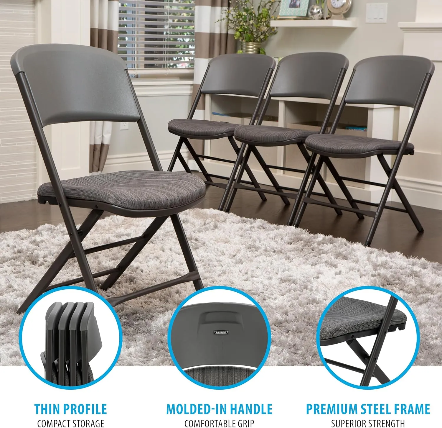Lifetime Commercial Grade Padded Folding Chairs, 4 Pack, Urban Gray