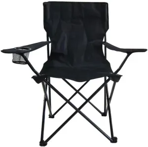 Lightweight Folding Camping Chair with Carrying Strap, Built-in Cup Holder, Heavy-Duty Steel Frame, 225-lb Capacity, Weather-Resistant Polyester Fabric, Black