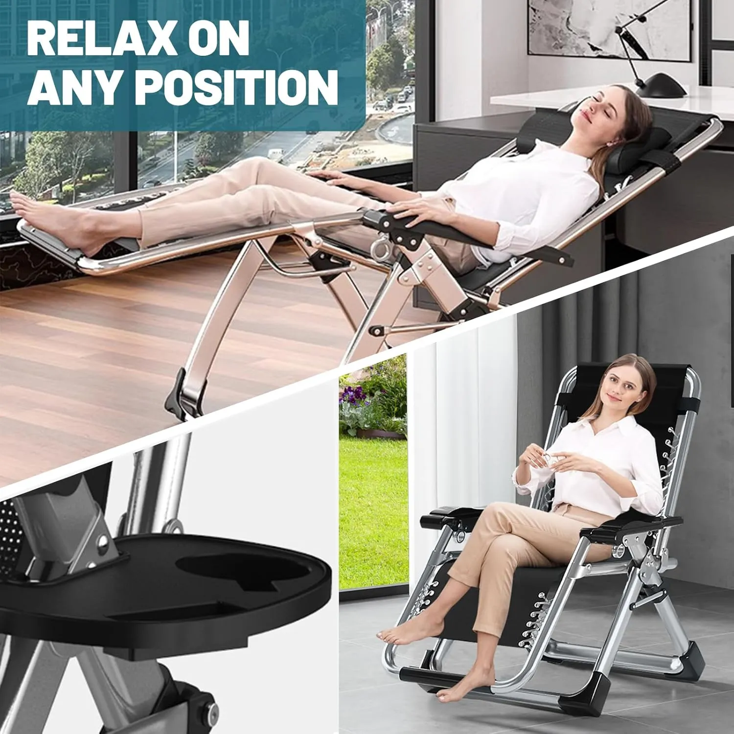 LILYPELLE Zero Gravity Chair, Premium Lawn Recliner Folding Portable Chaise Lounge with Detachable Cushion, Headrest and Cup Holder, Reclining Patio Lounger Chair