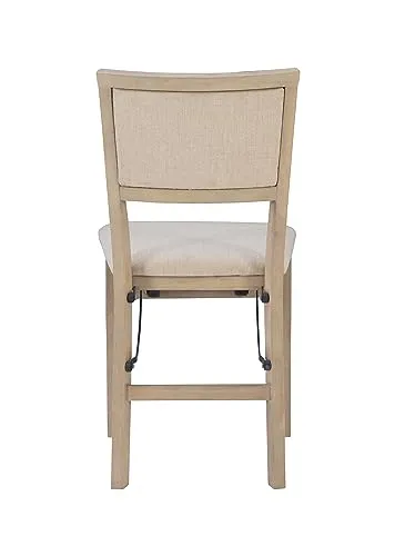 Linon Keira Wooden Folding Chair Upholstered Seat and Back Set of 2, Dining Height, Rustic Natural & Beige