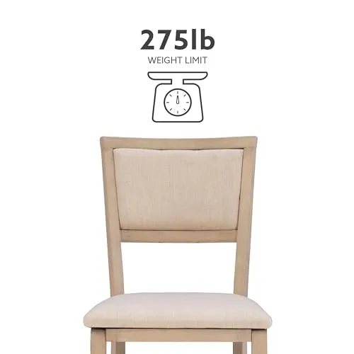 Linon Keira Wooden Folding Chair Upholstered Seat and Back Set of 2, Dining Height, Rustic Natural & Beige