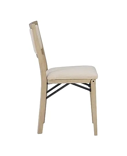 Linon Keira Wooden Folding Chair Upholstered Seat and Back Set of 2, Dining Height, Rustic Natural & Beige