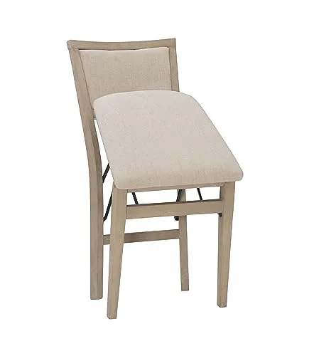 Linon Keira Wooden Folding Chair Upholstered Seat and Back Set of 2, Dining Height, Rustic Natural & Beige