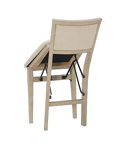 Linon Keira Wooden Folding Chair Upholstered Seat and Back Set of 2, Dining Height, Rustic Natural & Beige