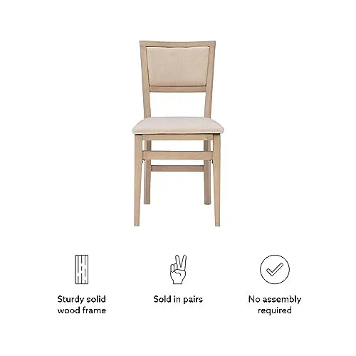 Linon Keira Wooden Folding Chair Upholstered Seat and Back Set of 2, Dining Height, Rustic Natural & Beige