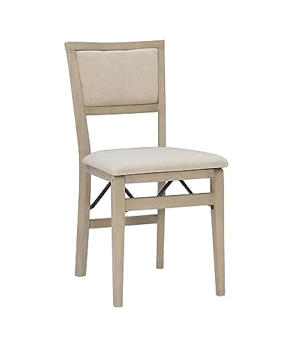 Linon Keira Wooden Folding Chair Upholstered Seat and Back Set of 2, Dining Height, Rustic Natural & Beige