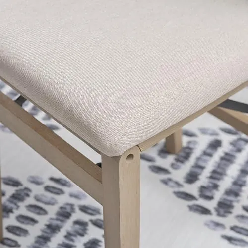 Linon Keira Wooden Folding Chair Upholstered Seat and Back Set of 2, Dining Height, Rustic Natural & Beige