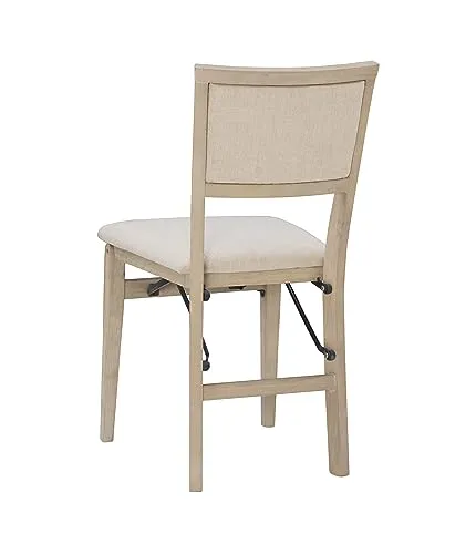 Linon Keira Wooden Folding Chair Upholstered Seat and Back Set of 2, Dining Height, Rustic Natural & Beige