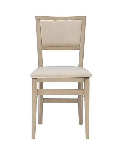 Linon Keira Wooden Folding Chair Upholstered Seat and Back Set of 2, Dining Height, Rustic Natural & Beige