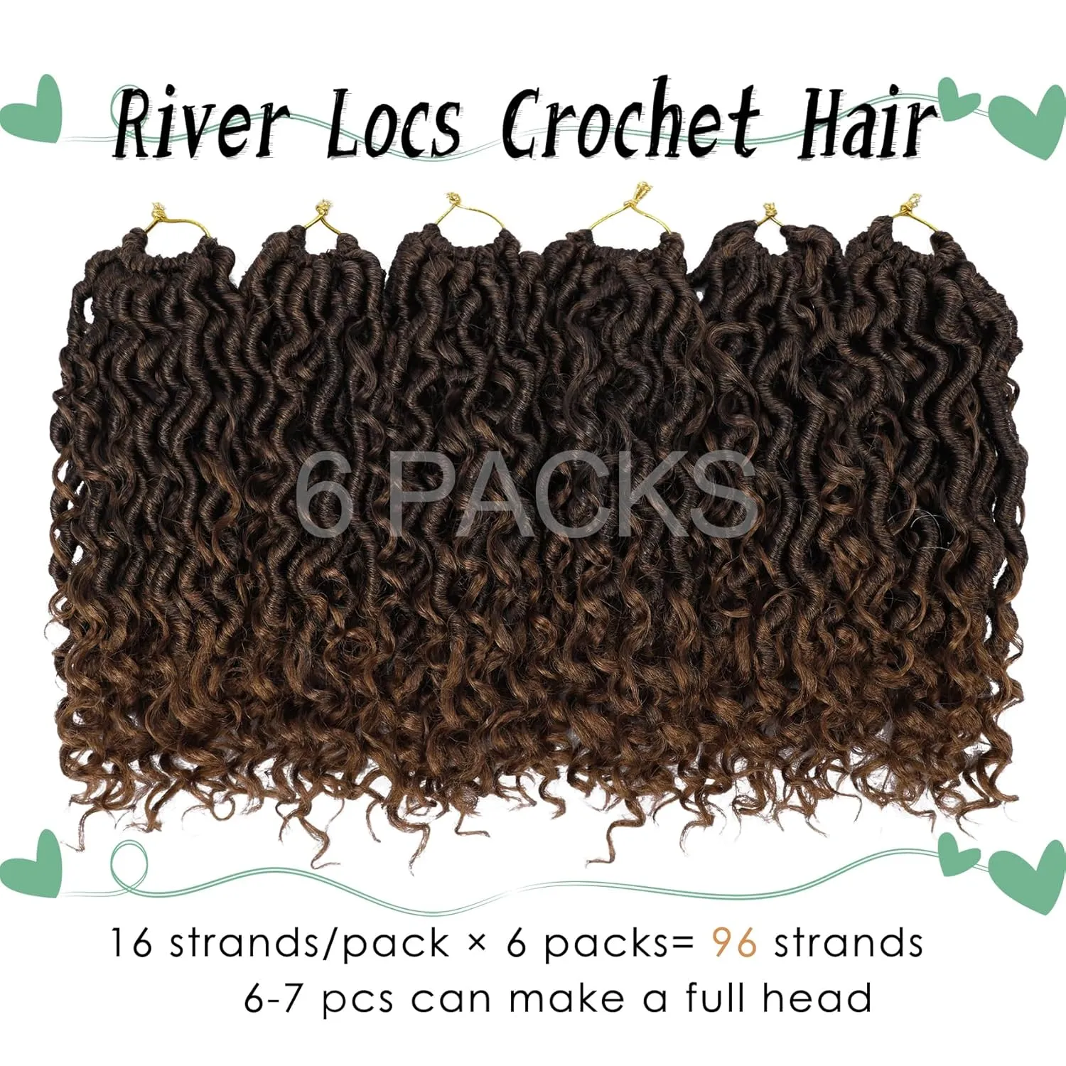 LIYATE Goddess Locs Crochet Hair 10 Inch 6 Packs Faux Locs Crochet Hair for Kids Pre Looped Soft River Locs Crochet Braids with Curly Hair Boho Hippie Locs Synthetic Hair Extensions(T1B/30)